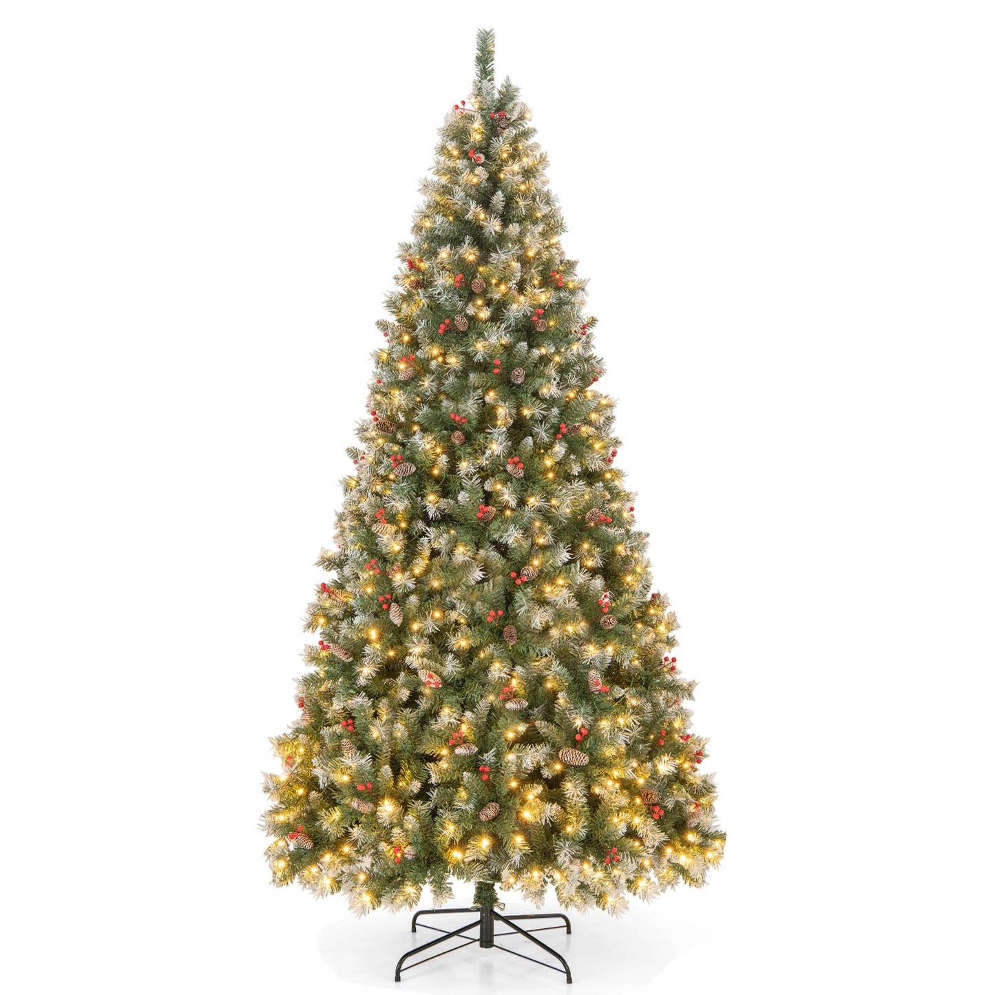 Hinged Christmas Tree with PVC Branch Tips and Warm White LED Lights-9 ft, Green