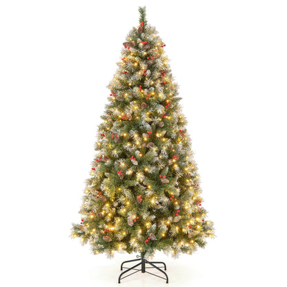 Hinged Christmas Tree with PVC Branch Tips and Warm White LED Lights-7.5 ft, Green