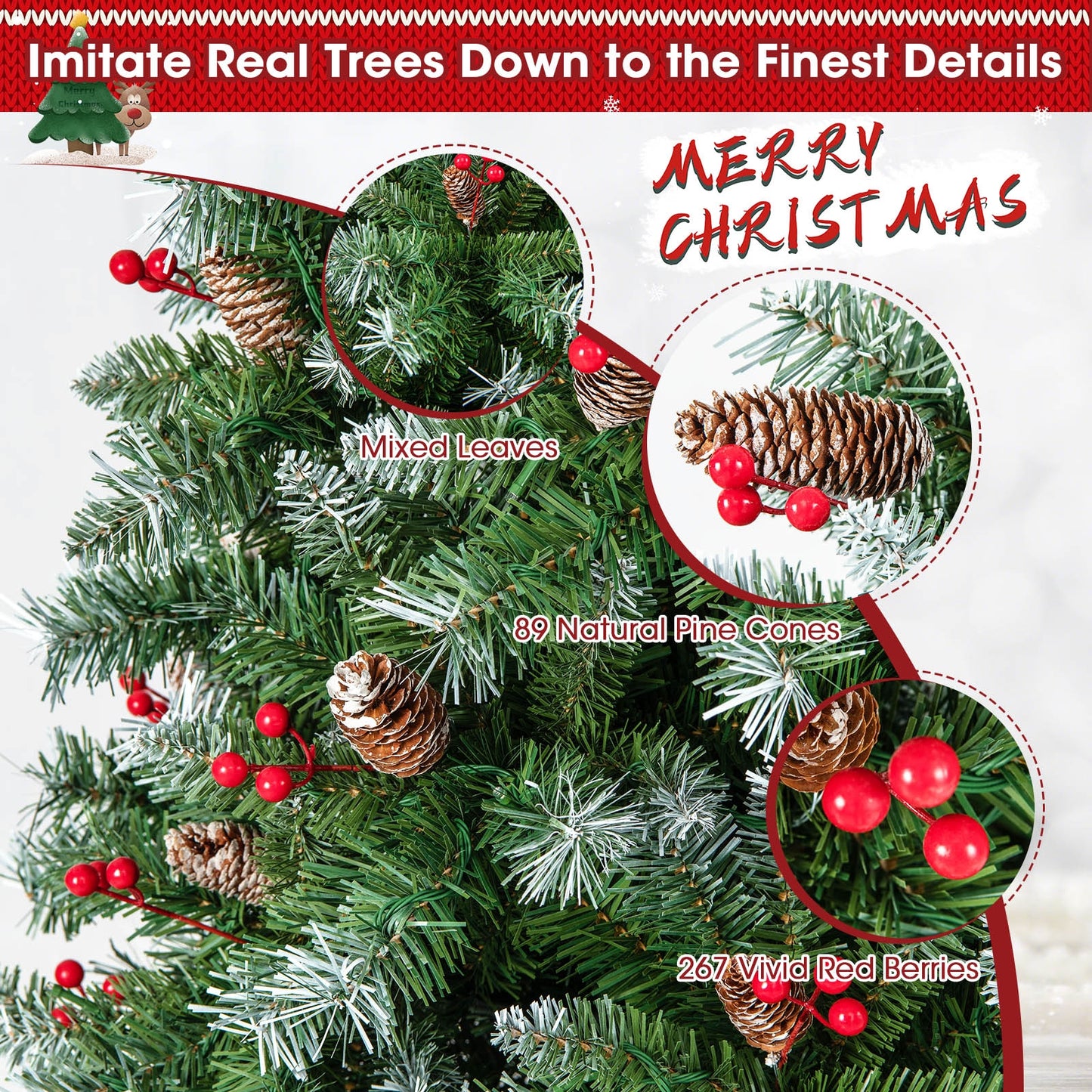 Hinged Christmas Tree, PVC Branch Tips, Warm White LED Lights, 7.5 ft, Green