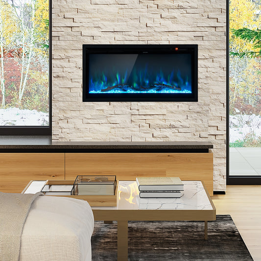 Electric Fireplace, In-Wall Recessed, Remote Control, Adjustable Color, 36 Inches, Black Fireplaces Black at Gallery Canada