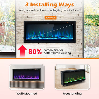 Electric Fireplace in-Wall Recessed with Remote Control and Adjustable Color and Brightness-42 inches, Black