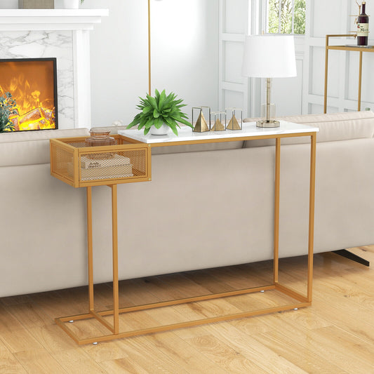 Rectangular White Faux Marble Console Table with Storage, Golden Ceiling Lights Golden at Gallery Canada