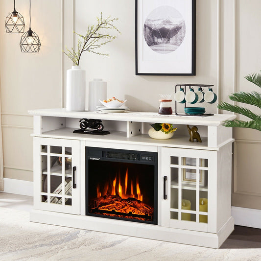 48 Inch Electric Fireplace TV Stand with Cabinets for TVs Up to 50 Inch, White Entertainment Centers & TV Stands White at Gallery Canada