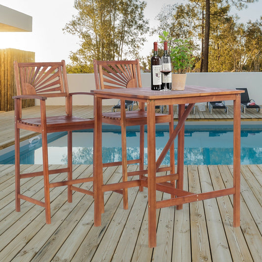 Acacia Wood Patio Bar Set, 3 Pieces, Sunflower Pattern, Natural