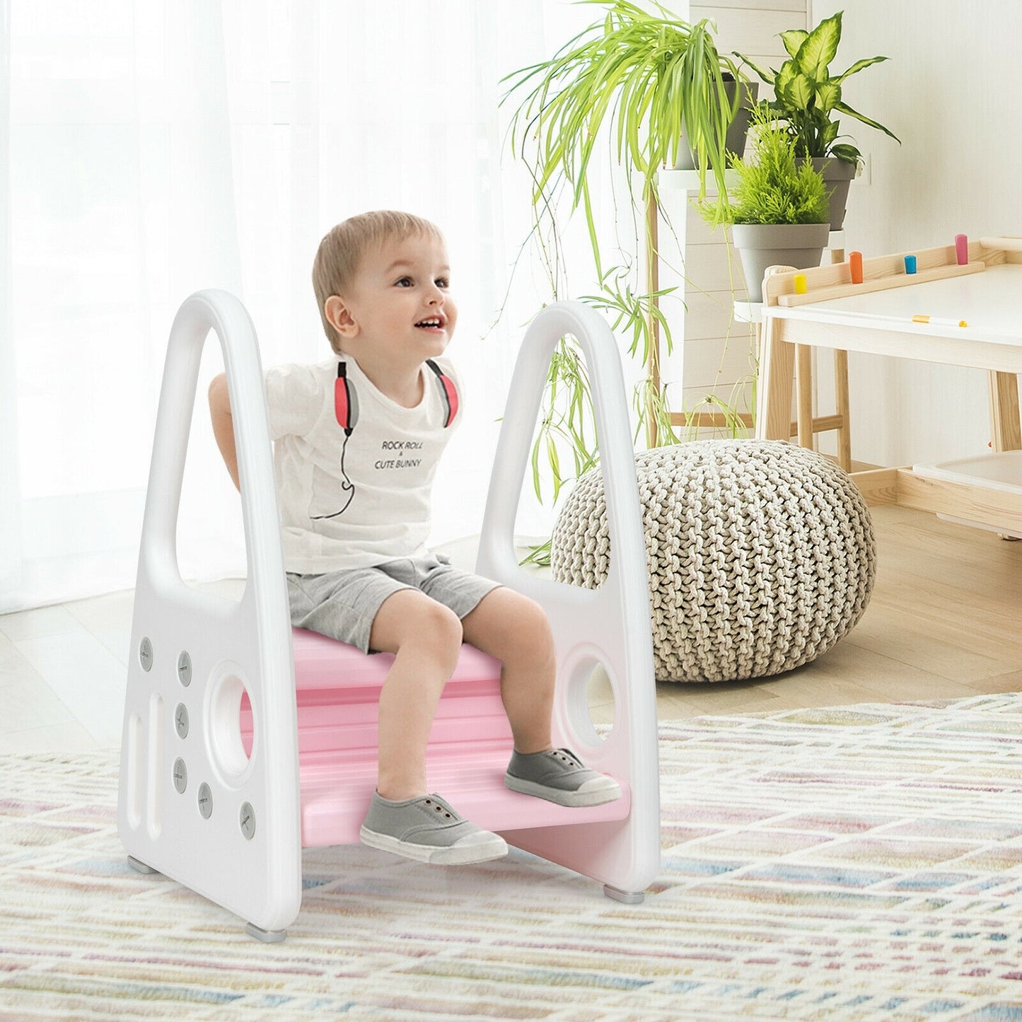 Kids Step Stool Learning Helper with Armrest for Kitchen Toilet Potty Training, Pink Toddler & Kids Furniture at Gallery Canada