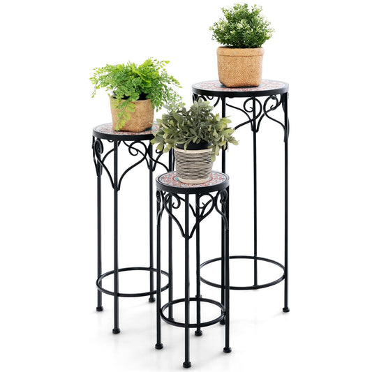 Decorative Flower Display Holder with Ceramic Top for Patio, Black
