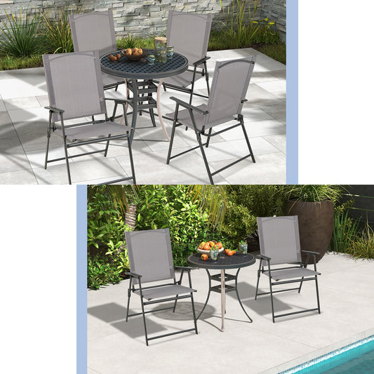 2 Pieces Patio Folding Chairs with Armrests for Deck Garden Yard, Gray Patio Dining Chairs Gray at Gallery Canada