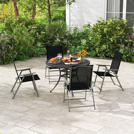4 Folding Patio Chairs, Rustproof Metal Frame, Black Beach & Lawn Chairs Black at Gallery Canada