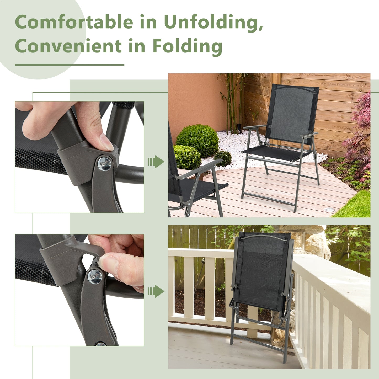 4 Folding Patio Chairs, Rustproof Metal Frame, Black Beach & Lawn Chairs at Gallery Canada