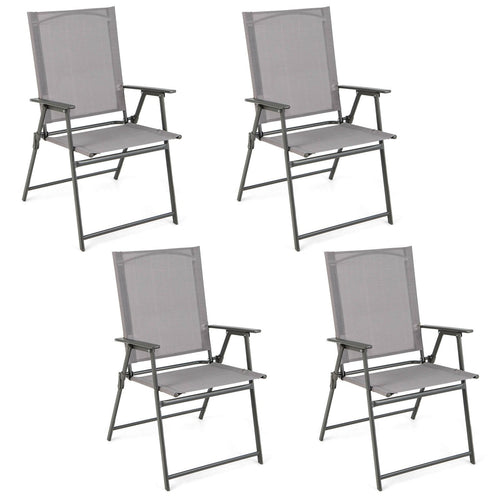 Set of 4 Patio Folding Chair Set with Rustproof Metal Frame, Gray