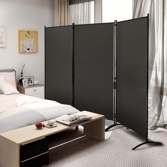 6 Feet 3 Panel Room Divider, Durable Hinges Steel Base, Gray Room Dividers Gray at Gallery Canada