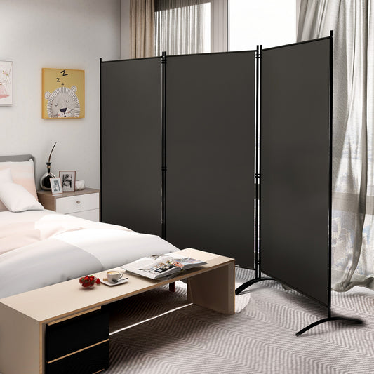 6 Feet 3 Panel Room Divider, Durable Hinges Steel Base, Gray Room Dividers Gray at Gallery Canada