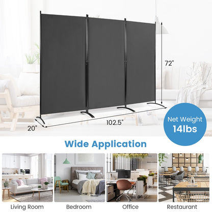 6 Feet 3 Panel Room Divider with Durable Hinges Steel Base, Gray