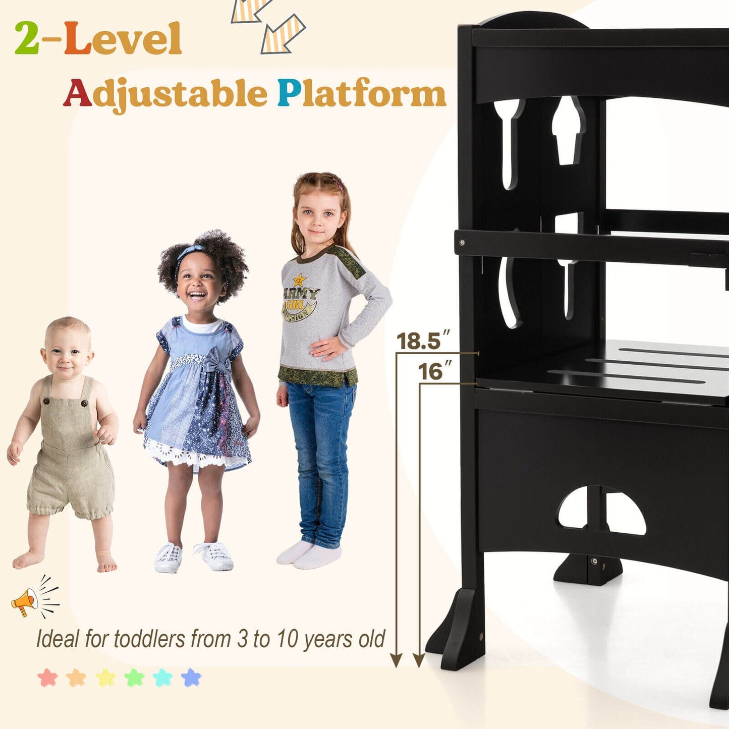 Folding Wooden Step Stool with Lockable Safety Rail for Toddler 3+, Coffee Toddler & Kids Furniture at Gallery Canada