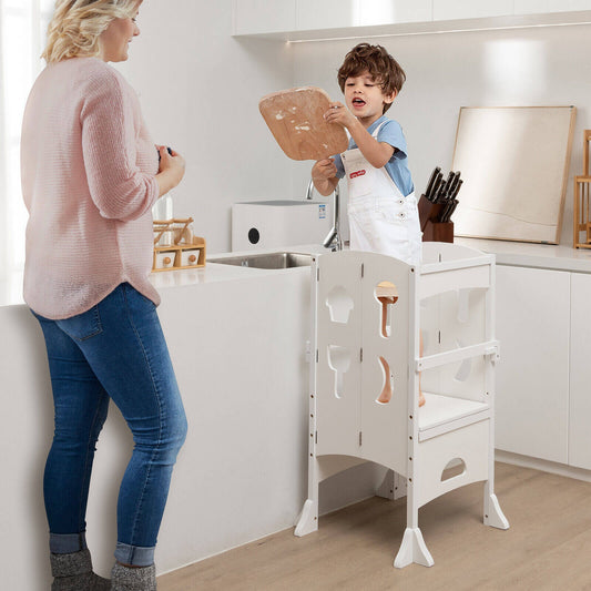 Folding Wooden Step Stool, Lockable Safety Rail For Toddlers, White Toddler & Kids Furniture White at Gallery Canada