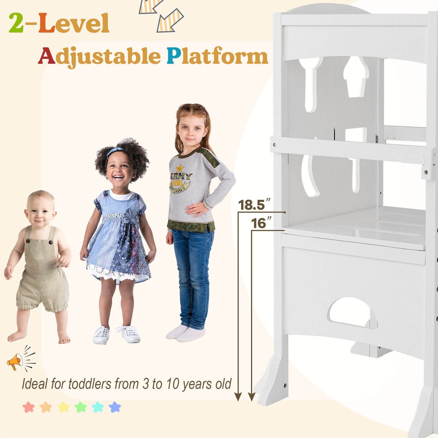 Folding Wooden Step Stool with Lockable Safety Rail for Toddler 3+, White Toddler & Kids Furniture at Gallery Canada