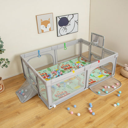 Large Baby Playpen with Mat and Ocean Balls-Light gray, Light Gray