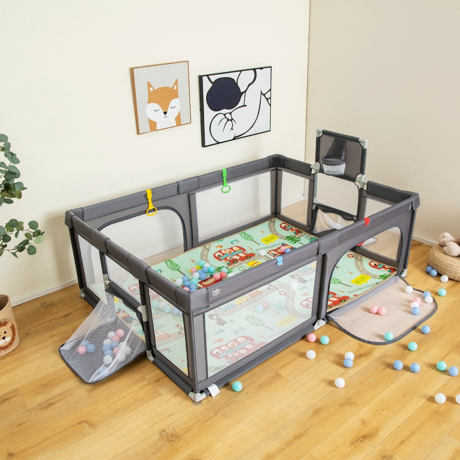 Large Baby Playpen with Mat and Ocean Balls-Dark gray, Dark Gray at Gallery Canada