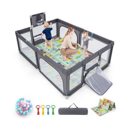 Large Baby Playpen with Mat and Ocean Balls-Dark gray, Dark Gray at Gallery Canada