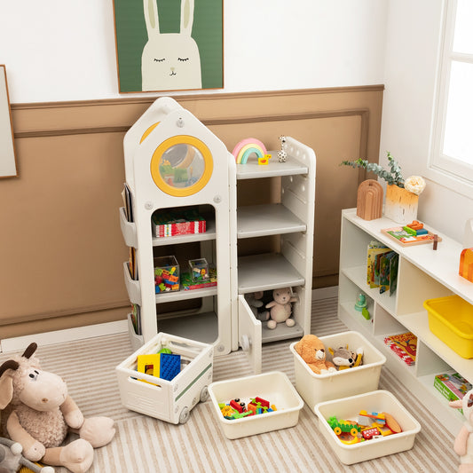 Multipurpose Toy Chest and Bookshelf with Mobile Trolley, Gray Kids Storage Gray at Gallery Canada