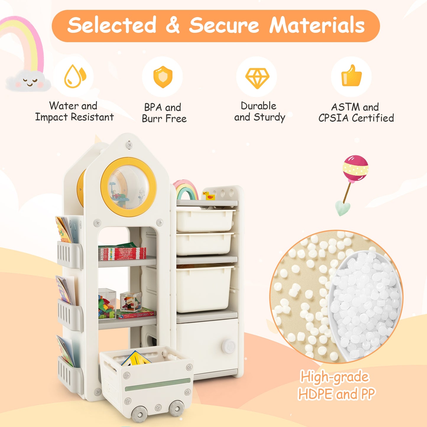 Multipurpose Toy Chest and Bookshelf with Mobile Trolley, Gray Kids Storage at Gallery Canada