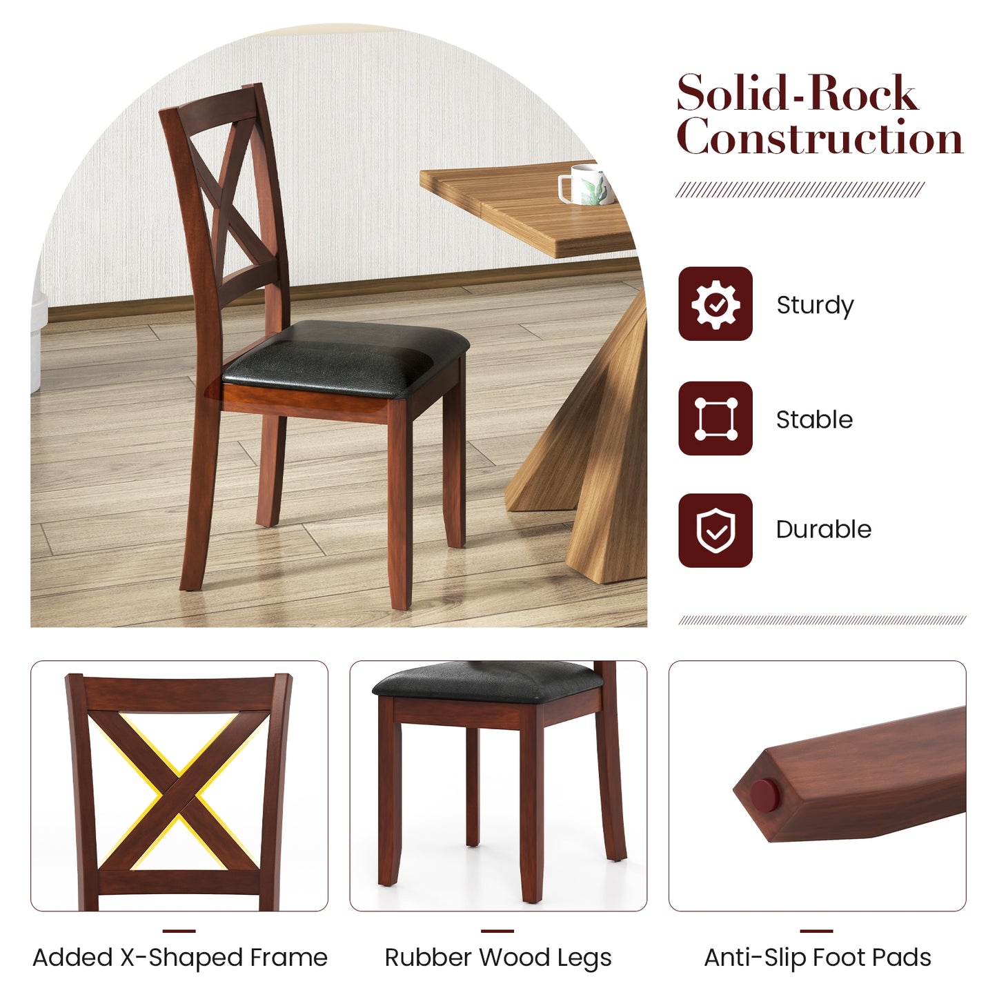 Wooden Kitchen Dining Chair Set, 2 Pack, Padded Seat, Black Dining Chairs at Gallery Canada