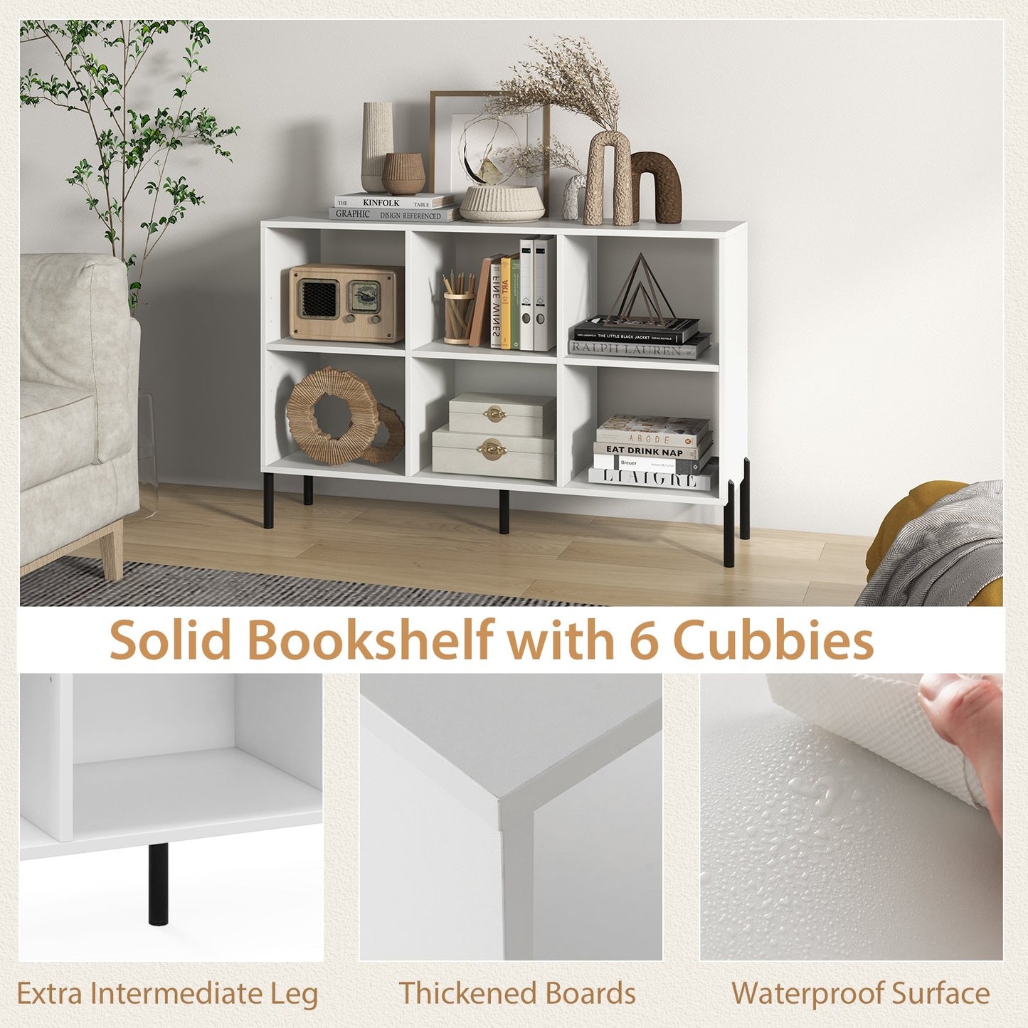 Open-Back Bookshelf with Drawer for Study, White