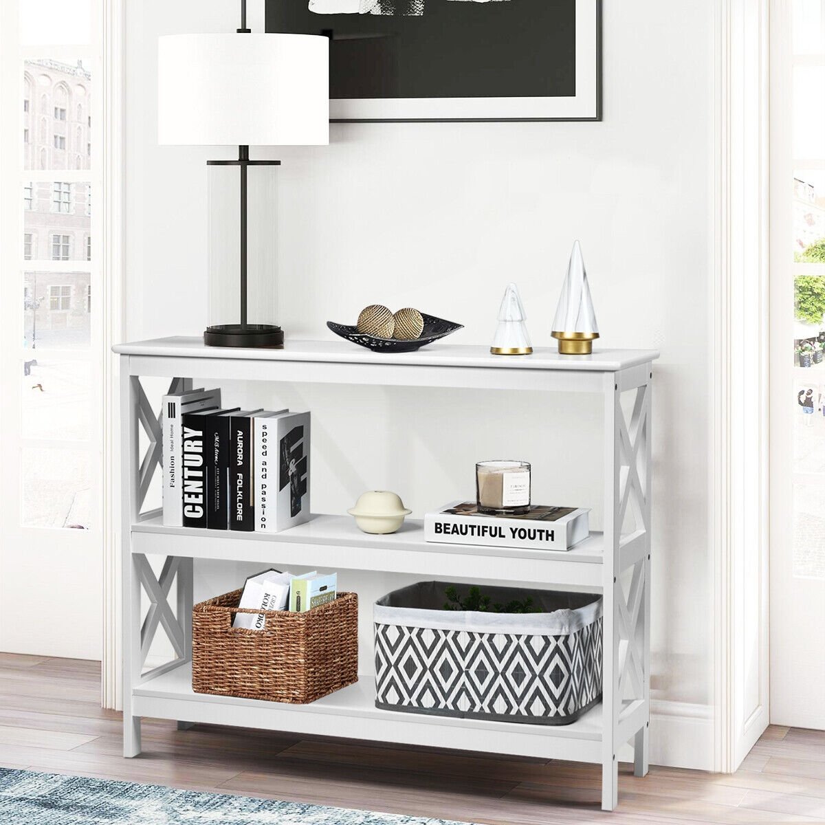 3-Tier Console X-Design Sofa Side Accent Table, White at Gallery Canada