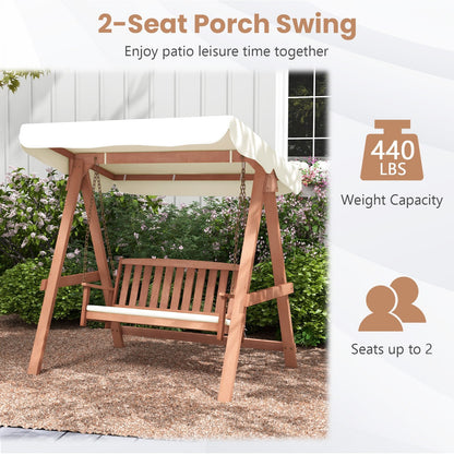 Outdoor 2-Seat Swing Bench w/ith A Frame and Sturdy Metal Hanging Chainsx, Natural