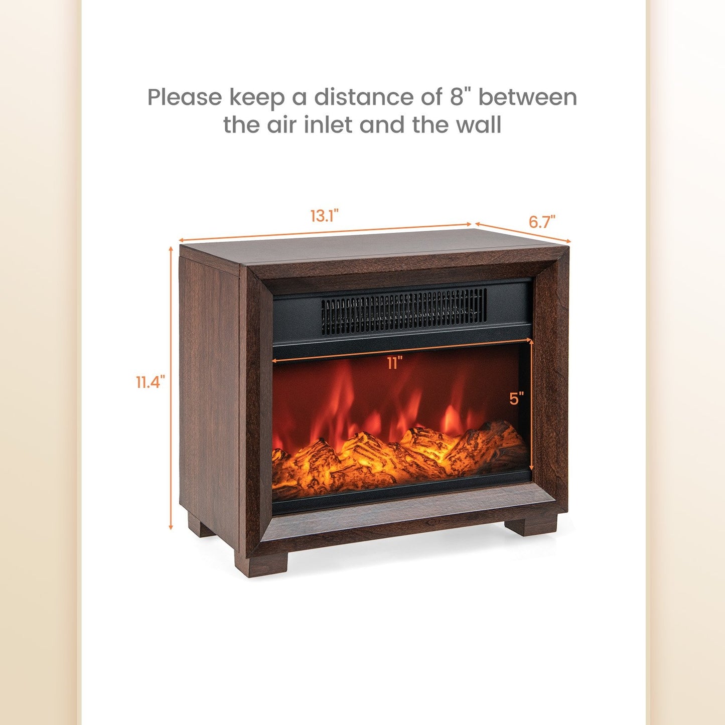 Mini Wooden Space Tabletop Fireplace with Realistic Flame Effect, Brown