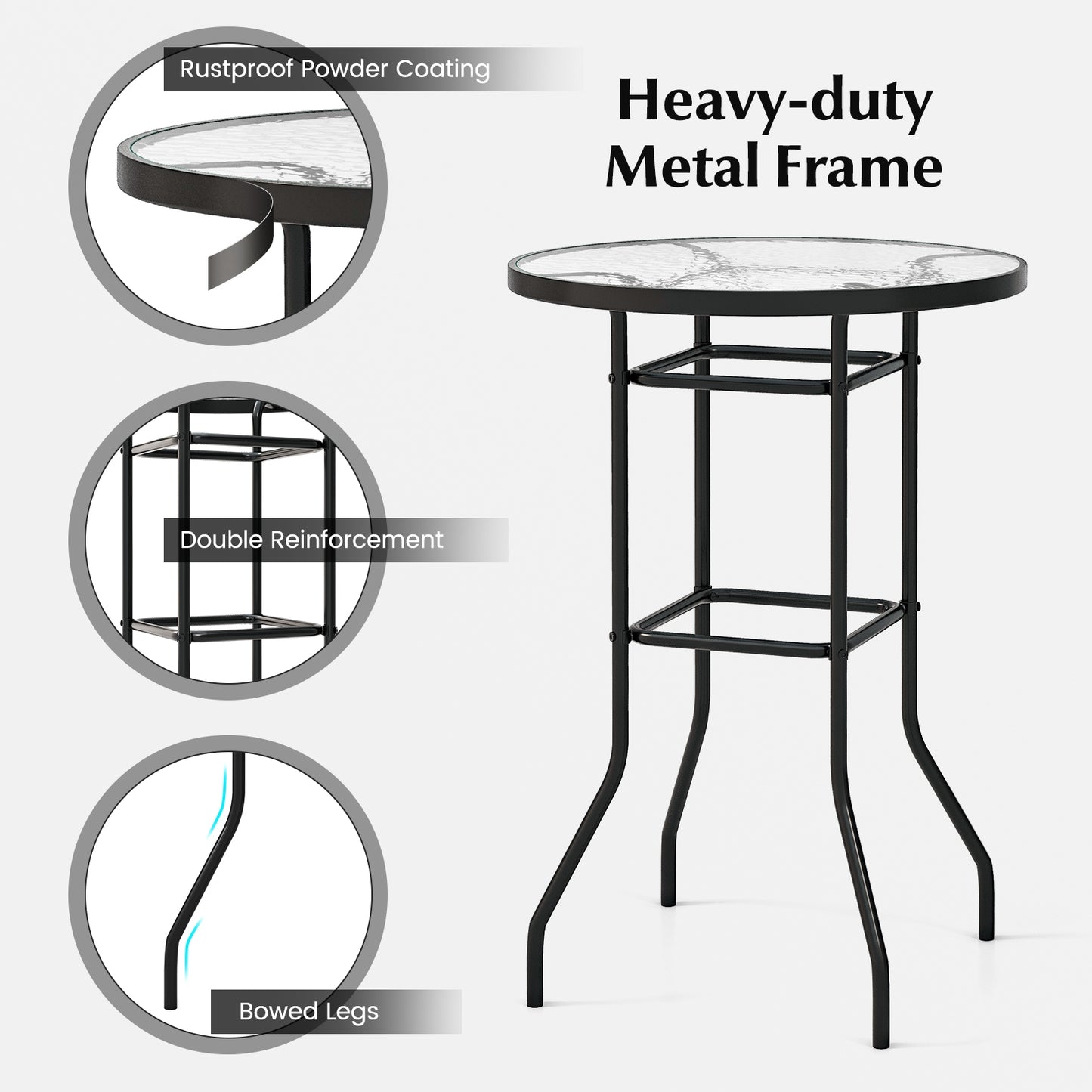 38 Inch Patio Bar Table, Tempered Glass Tabletop, Black Patio Bar Furniture at Gallery Canada