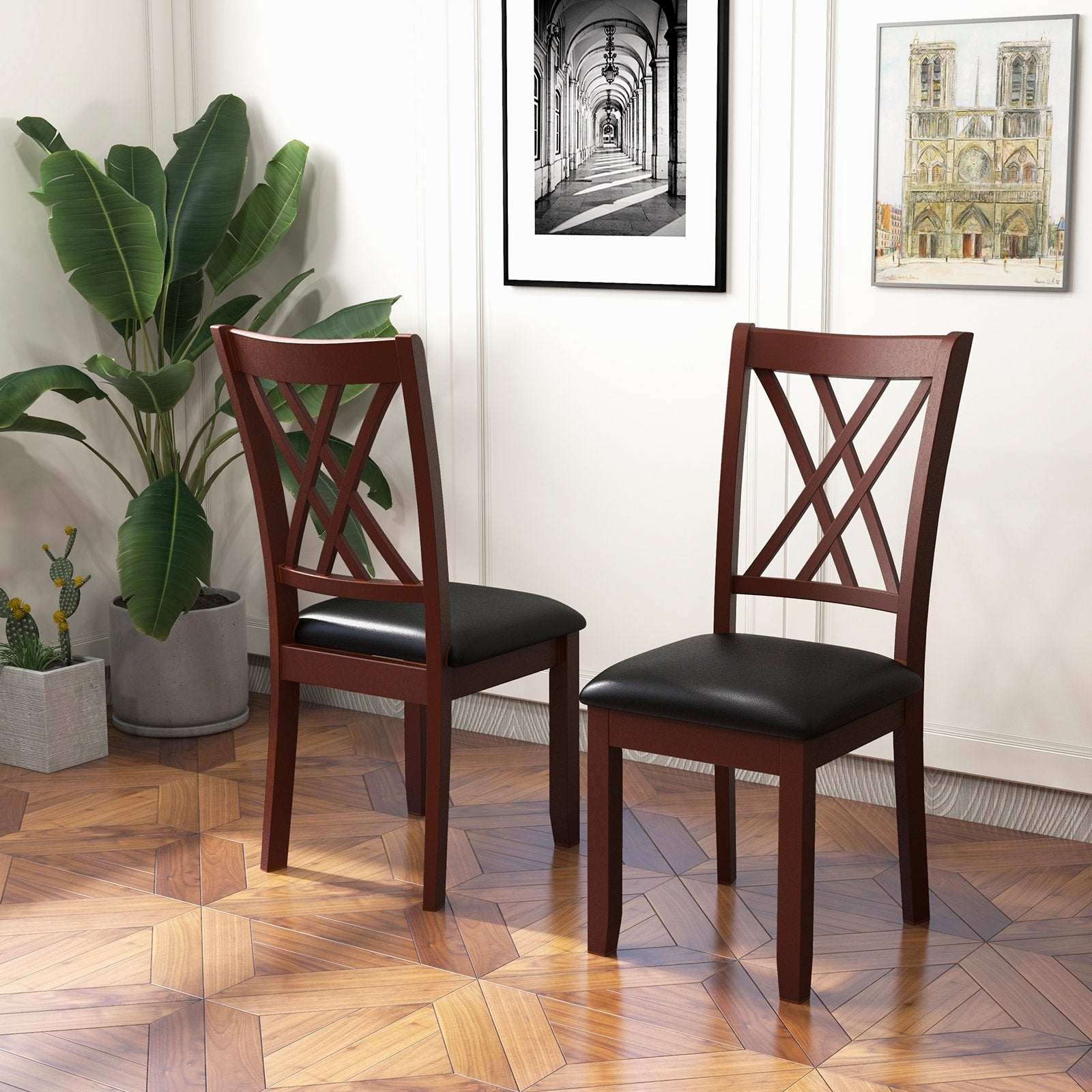 Set of 2 Dining Chair with Backrest and Padded Seat, Brown at Gallery Canada