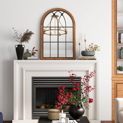 Arched Window Finished Mirror with Back Board, Natural