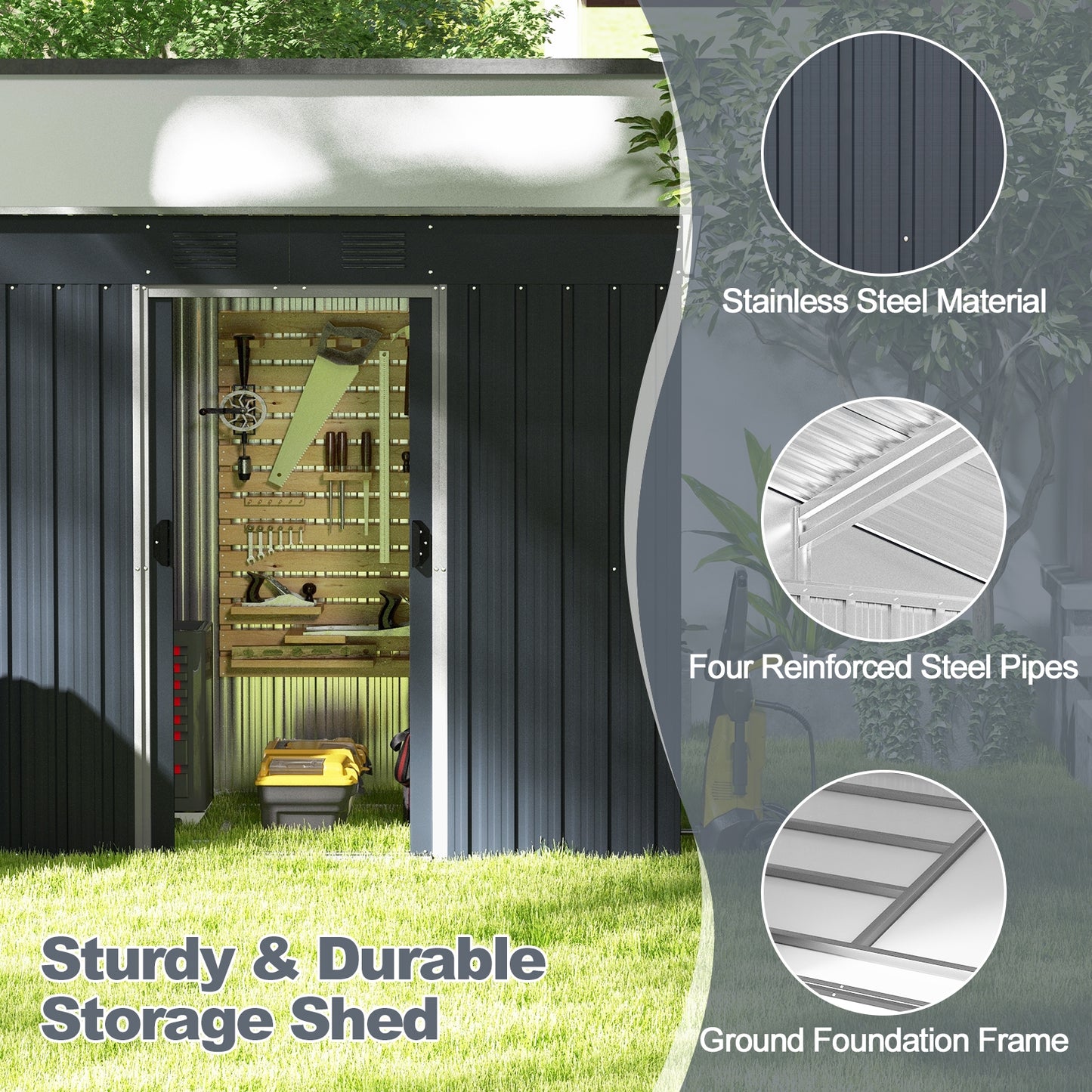 3.6 x 7.1 FT Outside Garden Storage Shed Tool House with Ground Foundation Frame, Dark Gray Sheds & Outdoor Storage at Gallery Canada