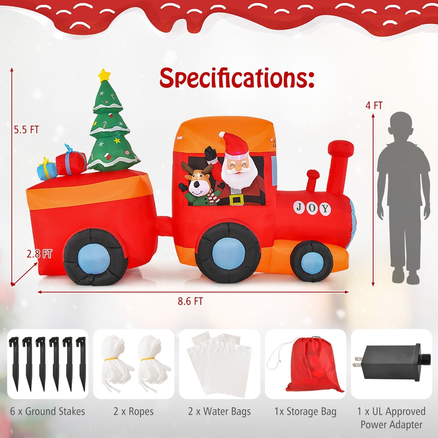 8.6 Feet Lighted Christmas Inflatable Train with Santa Claus Deer, Multicolor