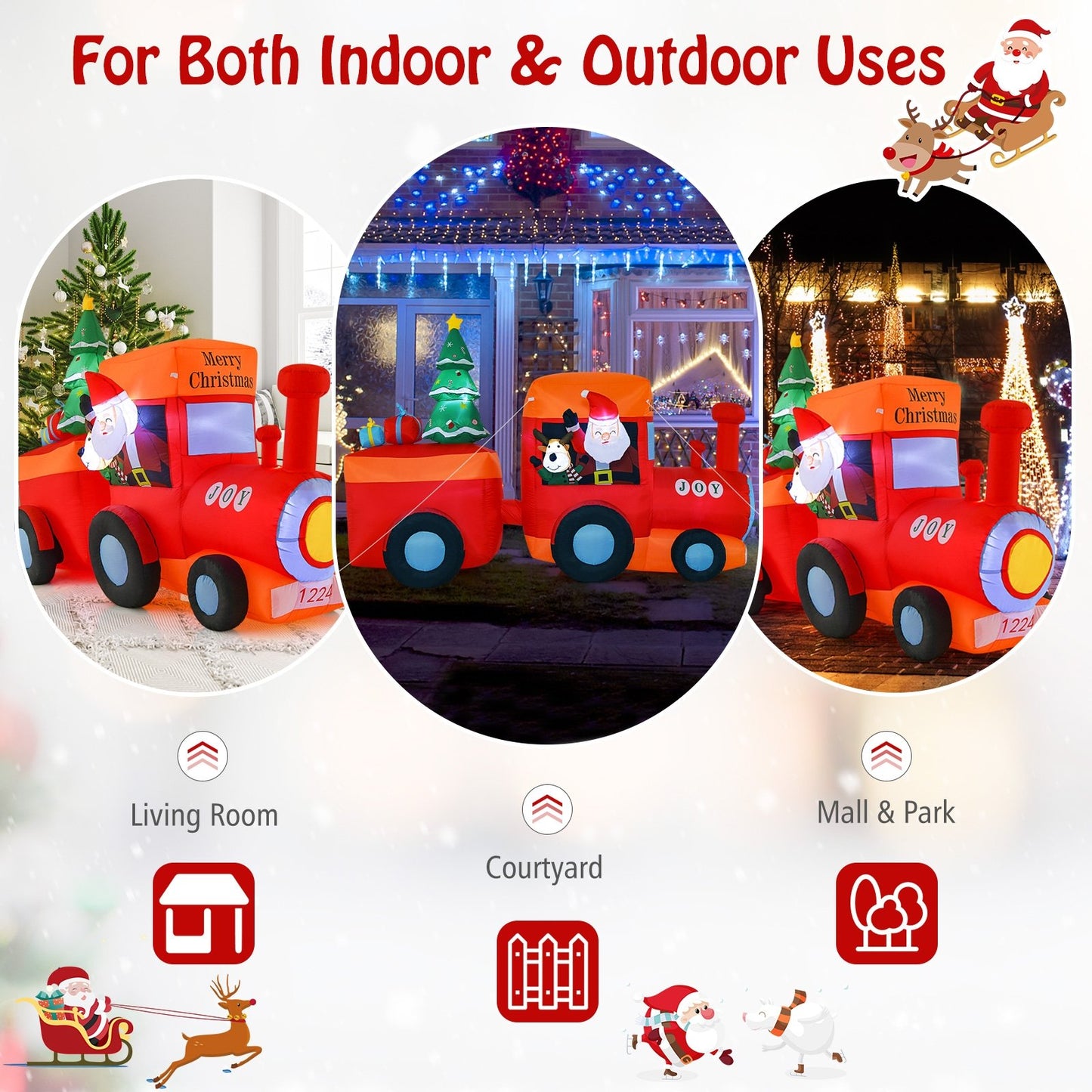 8.6 Feet Lighted Christmas Inflatable Train with Santa Claus Deer, Multicolor
