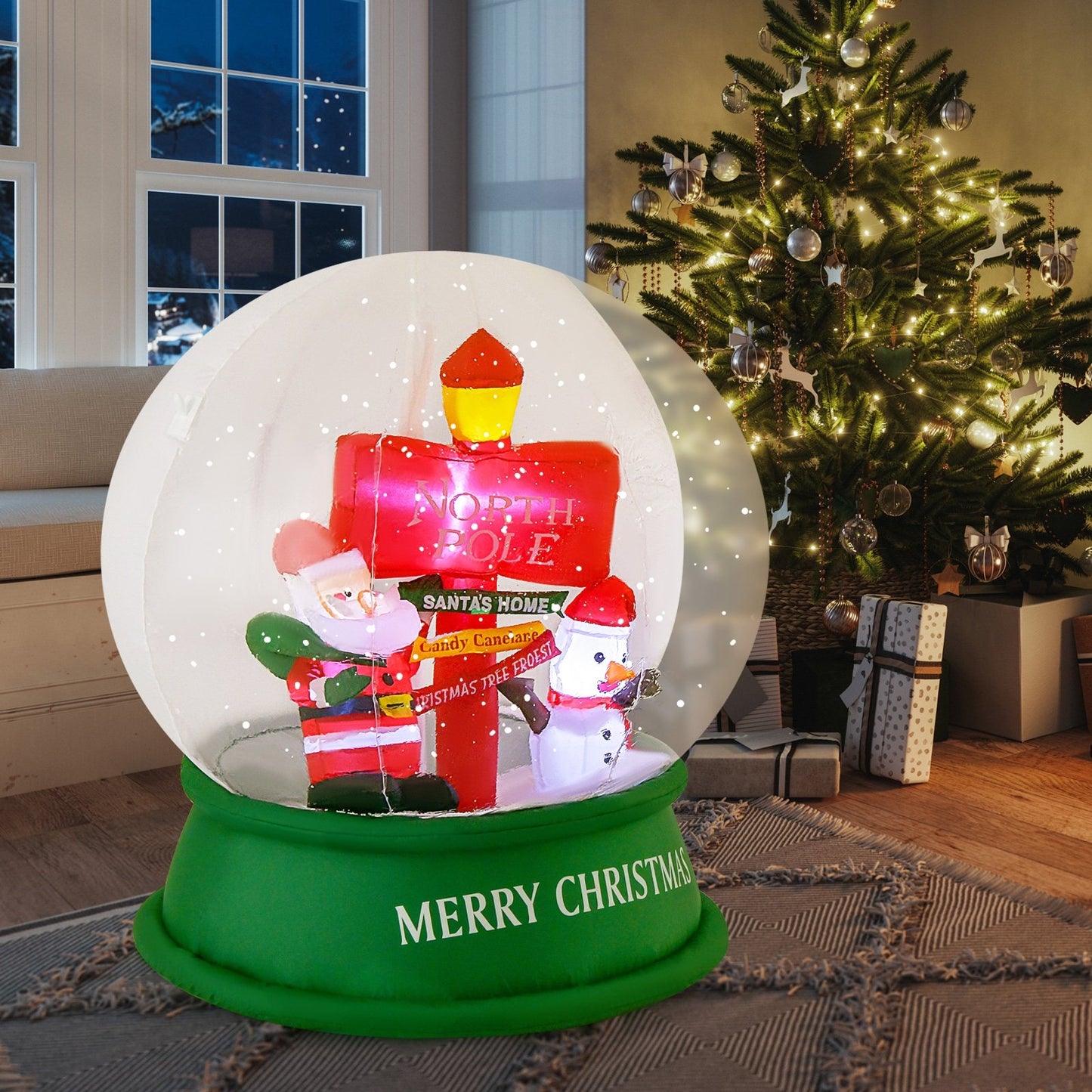 4 Feet Christmas Inflatable Snow Globe with Santa Snowman Road Sign, Multicolor