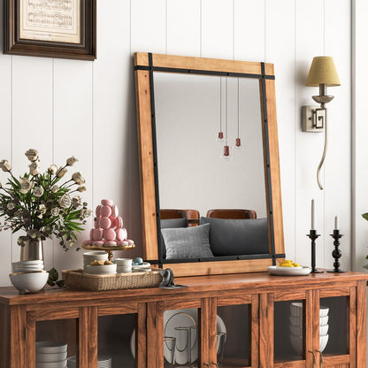 30 x 40 Inch Wall Mounted Mirror with Fir Wood Frame, Natural at Gallery Canada