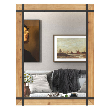 30 x 40 Inch Wall Mounted Mirror with Fir Wood Frame, Natural