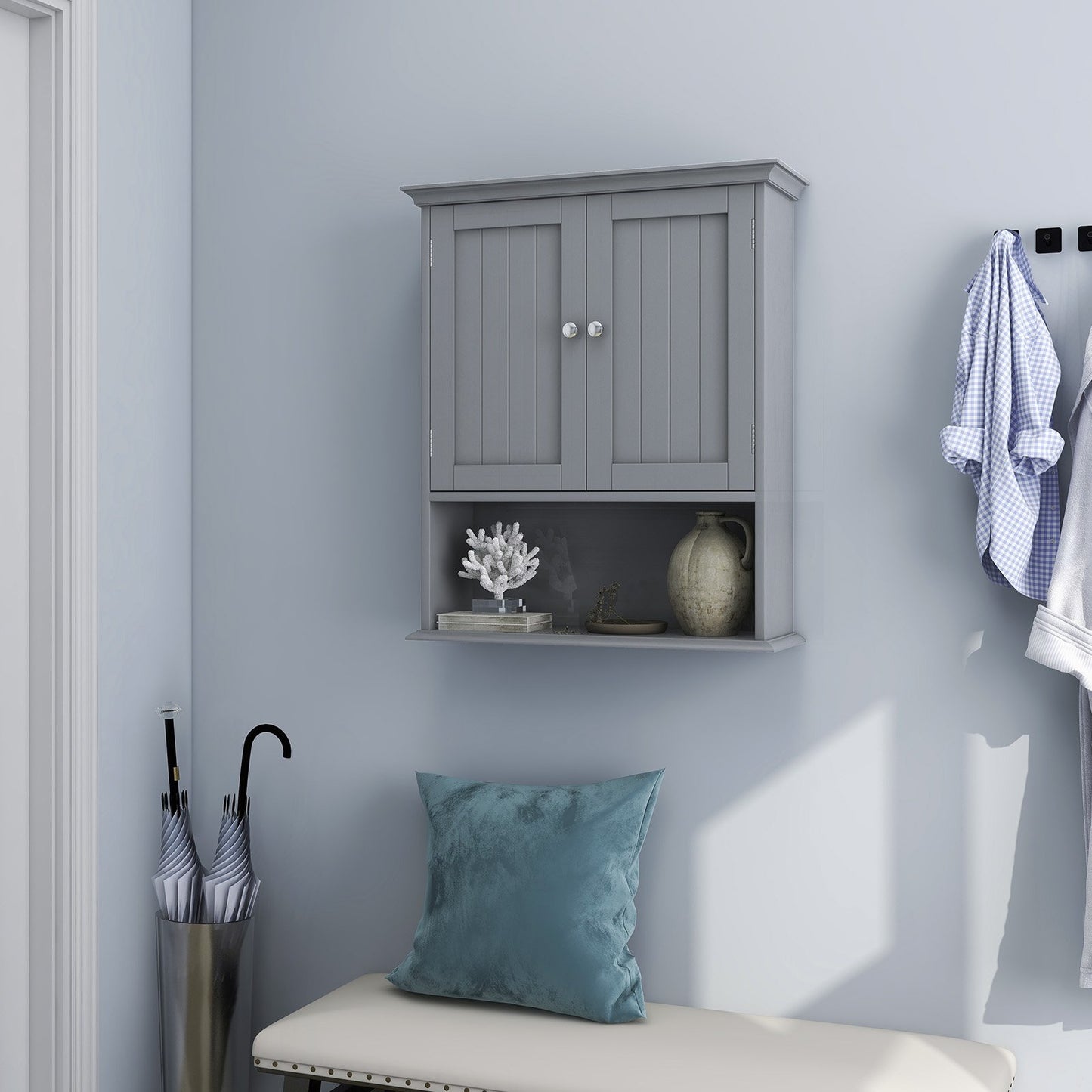 Wall Mount Bathroom Cabinet Storage Organizer with Doors and Shelves, Gray at Gallery Canada