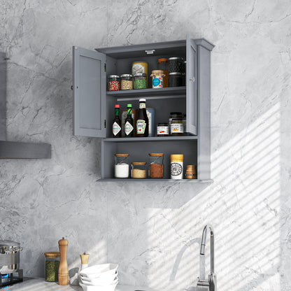 Wall Mount Bathroom Cabinet Storage Organizer with Doors and Shelves, Gray