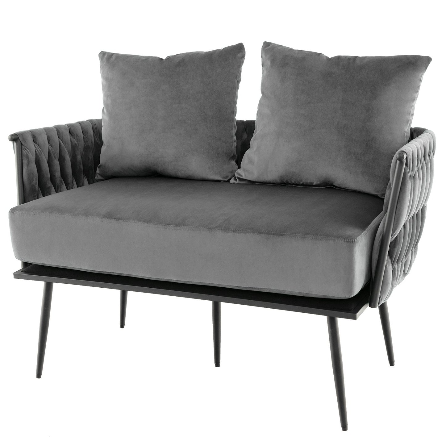 Modern Loveseat Sofa Upholstered Dutch Velvet Sofa Couch, Gray