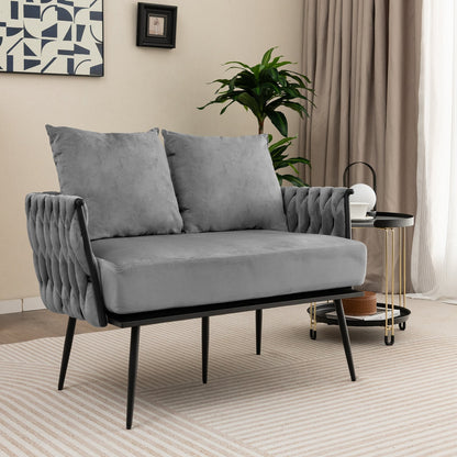 Modern Loveseat Sofa Upholstered Dutch Velvet Sofa Couch, Gray