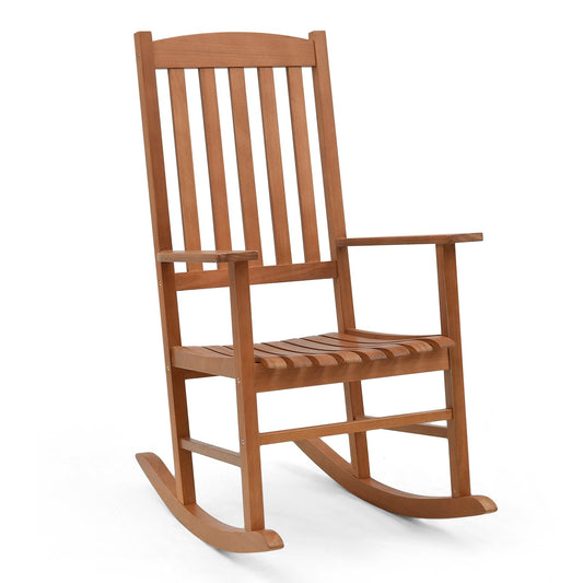 Eucalyptus Wood Rocker Chair with Stable and Safe Rocking Base for Garden, Natural