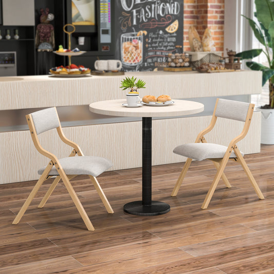 Wooden Folding Dining Chair Set, Linen Fabric Padded Seat, Natural Dining Chairs Natural at Gallery Canada