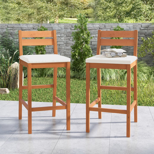 Set Of 2 Outdoor Wood Barstools, Soft Seat Cushion, Off White Patio Bar Furniture Off White at Gallery Canada
