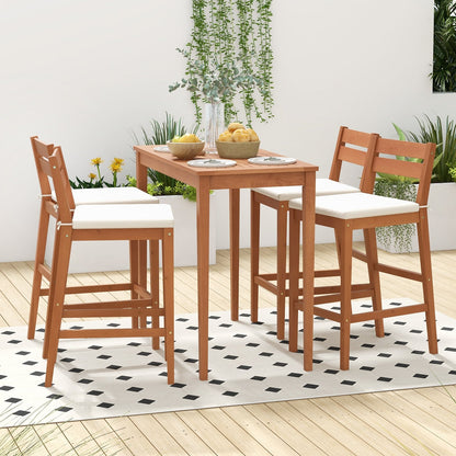 Set of 2 Outdoor Wood Barstools with Soft Seat Cushion, Off White at Gallery Canada