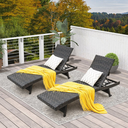 Folding Padded Rattan Patio Chaise Lounge with Adjustable Backrest and Quick Dry Foam, Brown