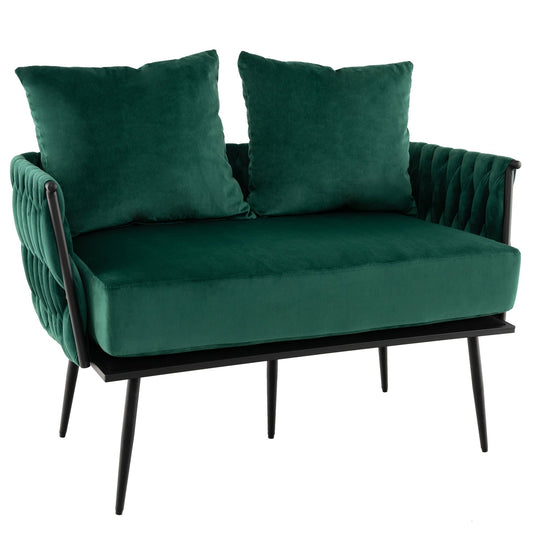 Modern Loveseat Sofa Upholstered Dutch Velvet Sofa Couch, Green