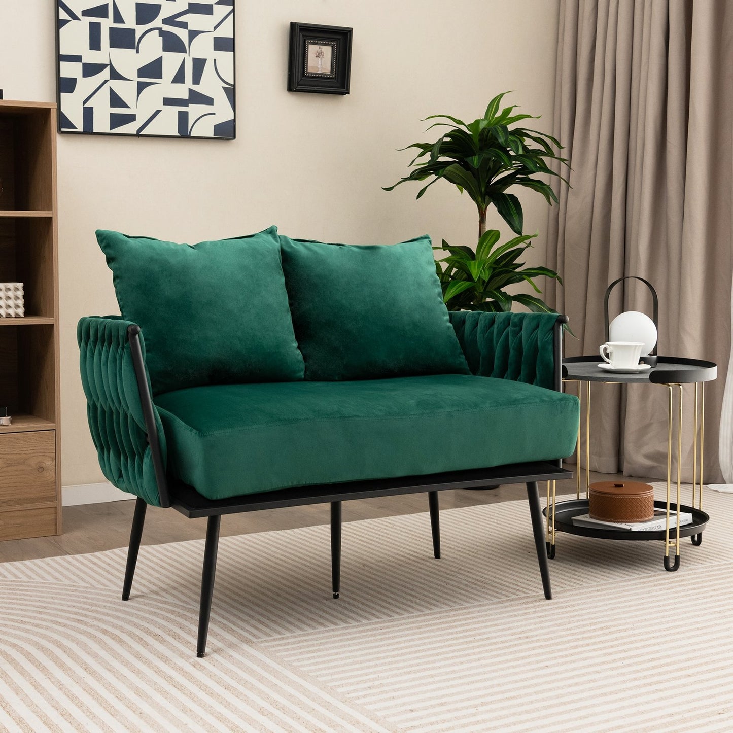 Modern Loveseat Sofa Upholstered Dutch Velvet Sofa Couch, Green